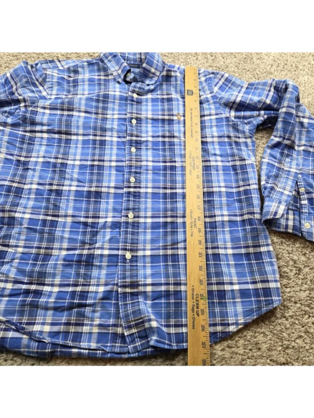 Polo Ralph Lauren Shirt Mens Large Blue Button Up Long Slv Oxford Plaid